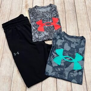 Under Armour Boys Youth Large Lot Graphic T-Shirts and Black Track Pants Set